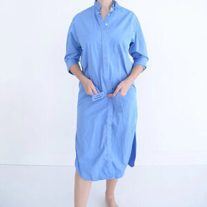 Zara Blue Full Length Button Up Dress w/ Belt Midi Dress Size XS